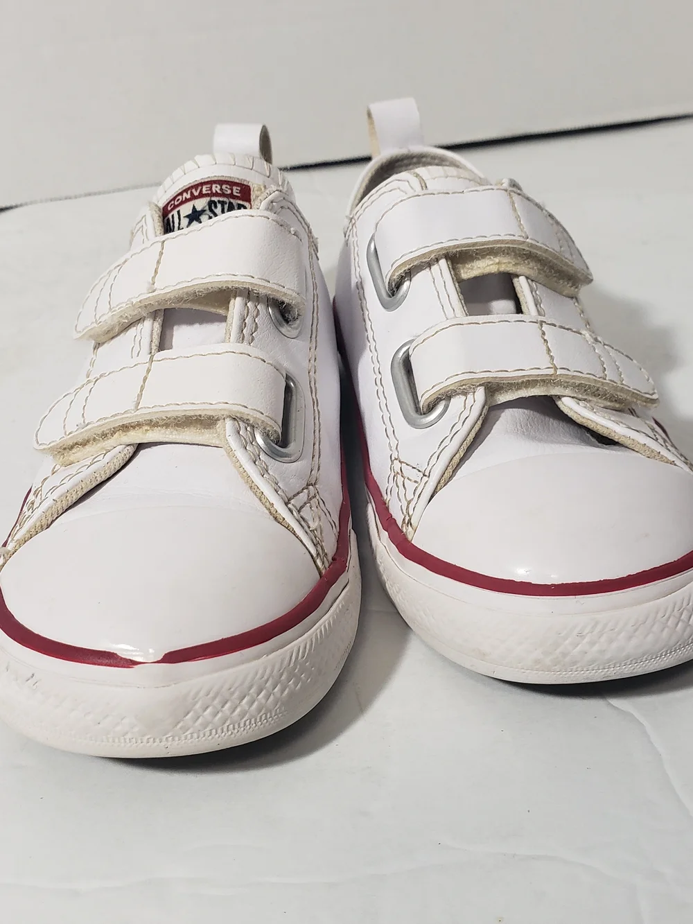 Converse Chuck Taylor Classic White Leather Sneakers Self Straps Sz:10 Unisex